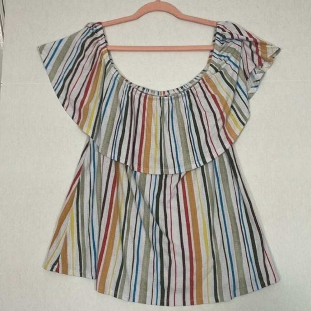 Torrid Top, On or Off the Shoulders, White with Multicolor Stripes, 2X